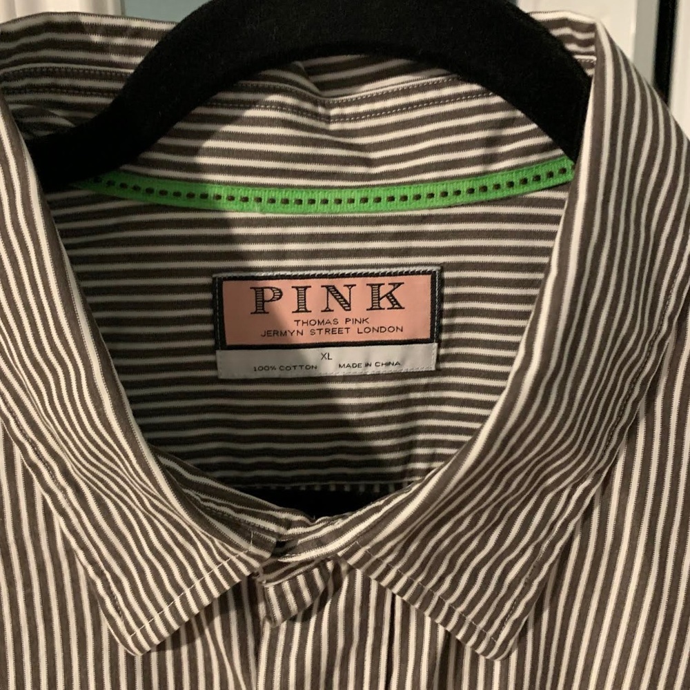 Pink, Rare, NWT, Thomas Pink London, button down, brown/white stripes, size XL